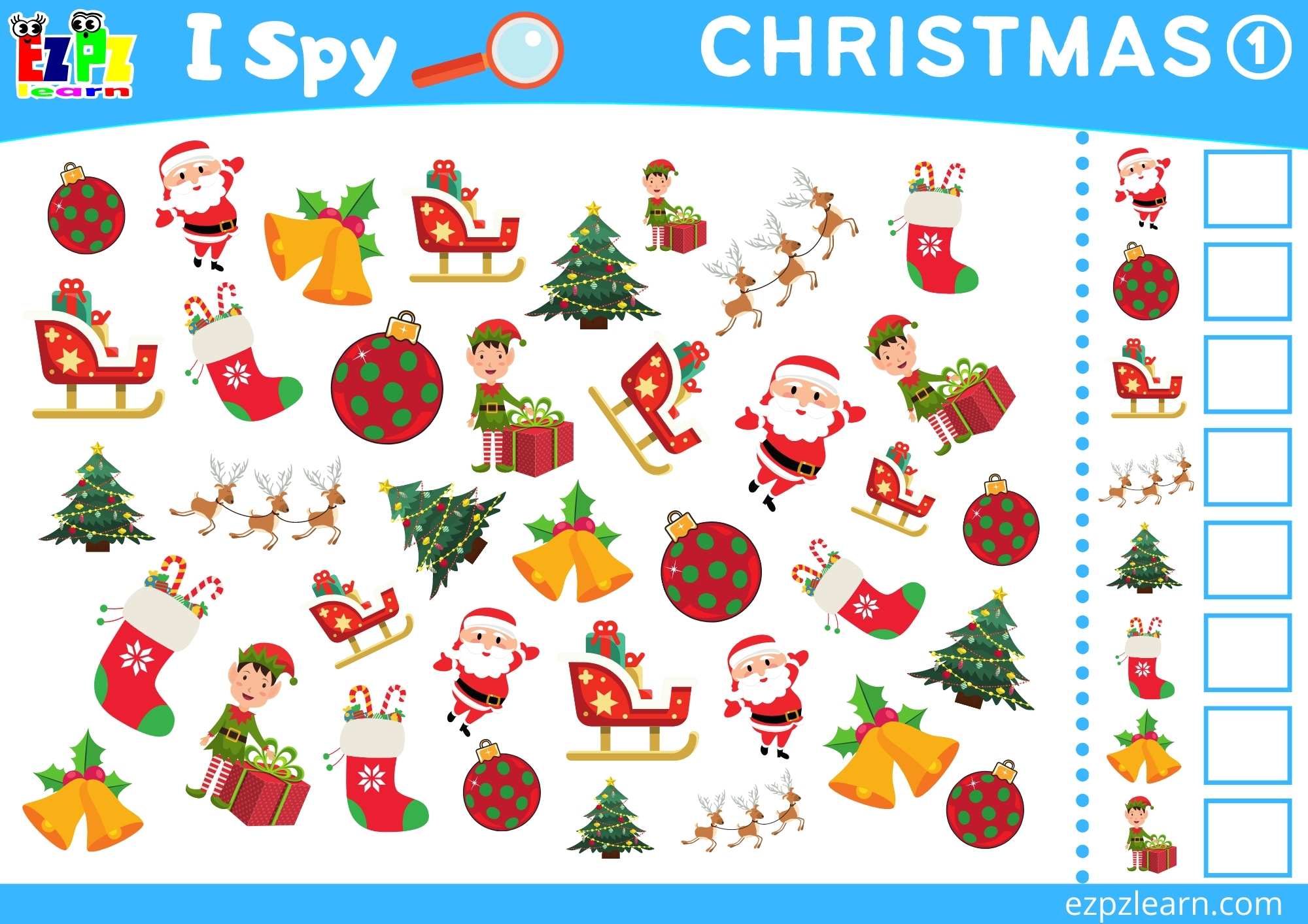 Christmas 1 Topic I Spy Game for kids Free PDF Download 